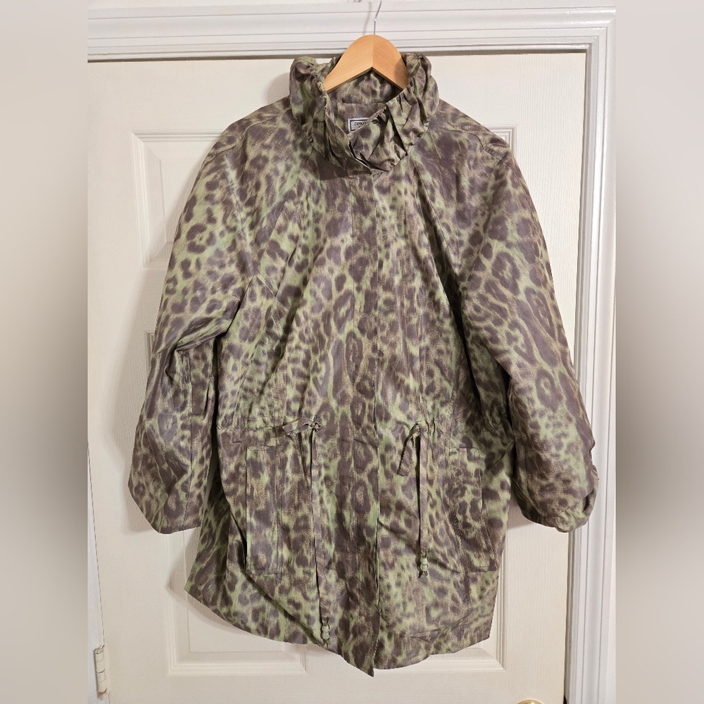 Simonton Says Green And Brown Animal Print Jacket Size 1X
